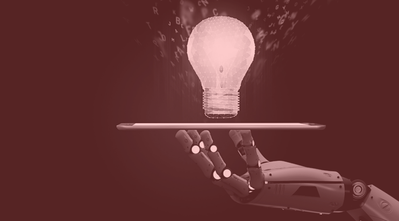 Payment processing innovation depicted by lightbulb held by robot hand